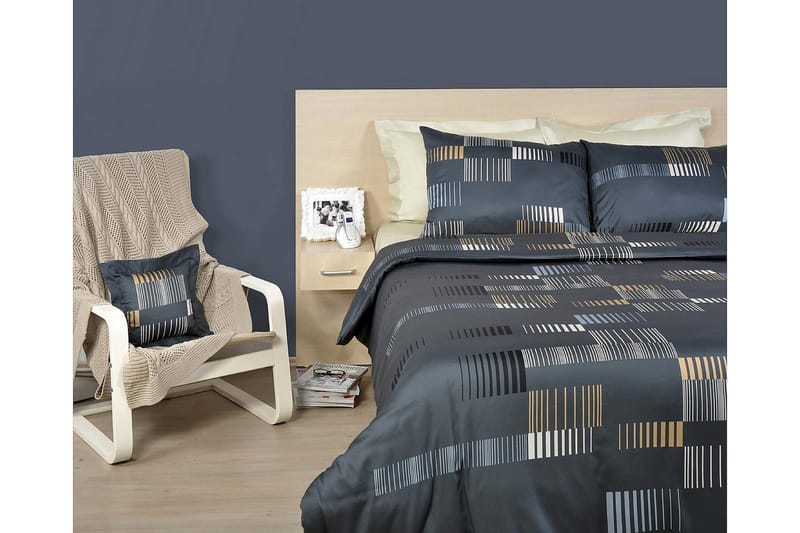 Pussilakanasetti Eponj Home Tupla 4-os - Antrasiitti/Keltainen/Valk - Kodintekstiilit & matot - Vuodevaatteet - Pussilakanasetti - Pussilakanasetti yhden hengen sänkyyn