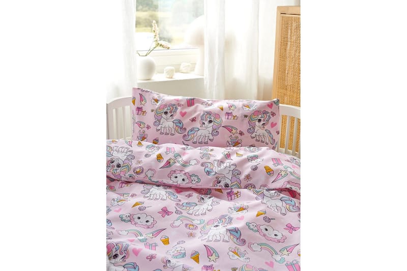 Pussilakanasetti Pinnasänkyyn 2-Osainen Yksisarvinen Vaaleanpunainen - Kodintekstiilit & matot - Vuodevaatteet - Pussilakanasetti
 - Pussilakanasetti parisänkyyn