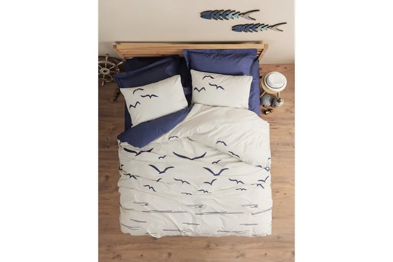 Ranforce-parisänkykoko täkkipeitesetti Kessan tummansininen / valkoinen - Tummansininen/Valkoinen - Kodintekstiilit & matot - Vuodevaatteet - Pussilakanasetti - Pussilakanasetti parisänkyyn