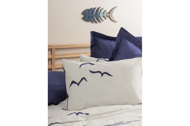 Ranforce-parisänkykoko täkkipeitesetti Kessan tummansininen / valkoinen - Tummansininen/Valkoinen - Kodintekstiilit & matot - Vuodevaatteet - Pussilakanasetti - Pussilakanasetti parisänkyyn