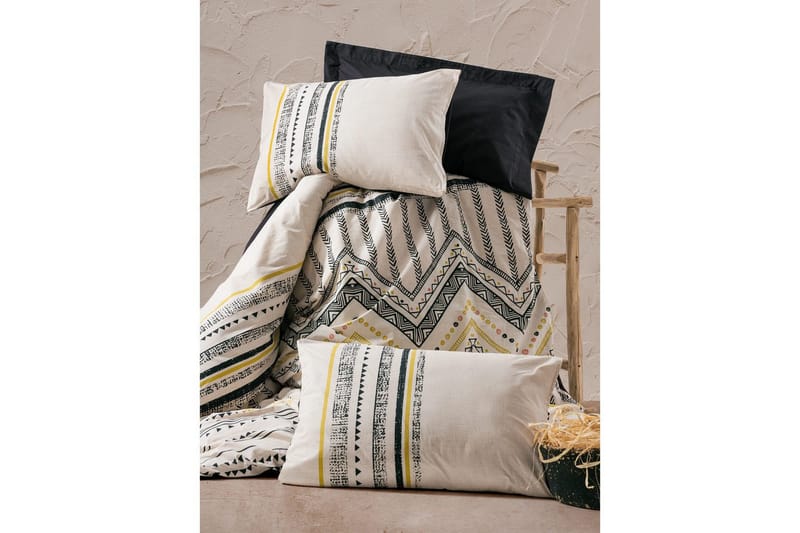 Ranforce-parisänkykoko täkkipeitesetti Calmere Musta / Valkoinen / Kulta - Kulta/Musta/Valkoinen - Kodintekstiilit & matot - Vuodevaatteet - Pussilakanasetti - Pussilakanasetti parisänkyyn