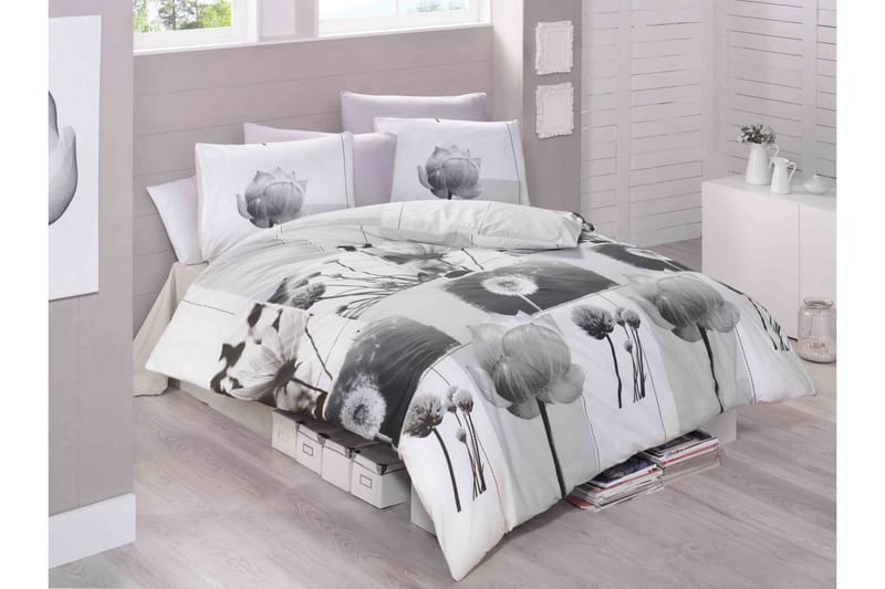 Pussilakanasetti Victoria Tupla 4-os Ranforce - Valkoinen/Harmaa/Musta - Kodintekstiilit & matot - Vuodevaatteet