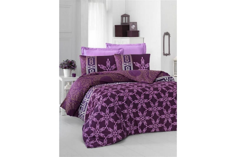 Pussilakanasetti Victoria Tupla 6-os Satiini, Liila/Valkoinen