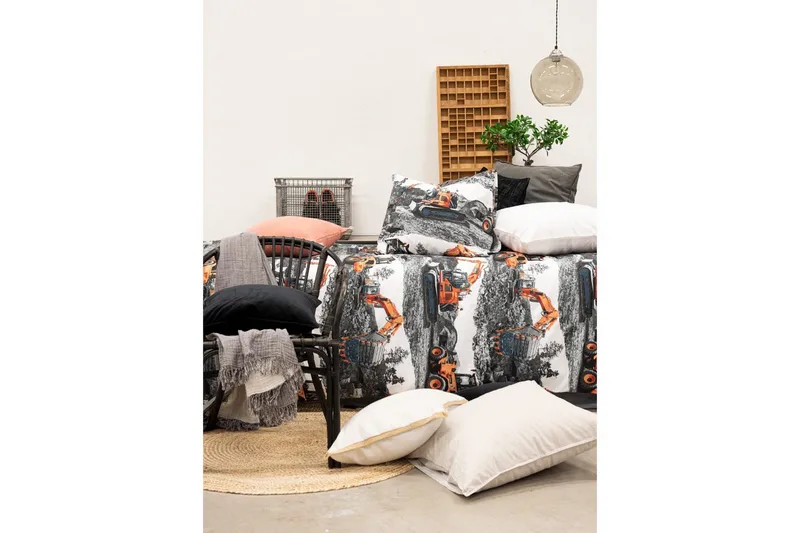 Pussilakanasetti Yhden hengen sänky 2-osainen Koneet Oranssi - Franzén - Kodintekstiilit & matot - Vuodevaatteet
