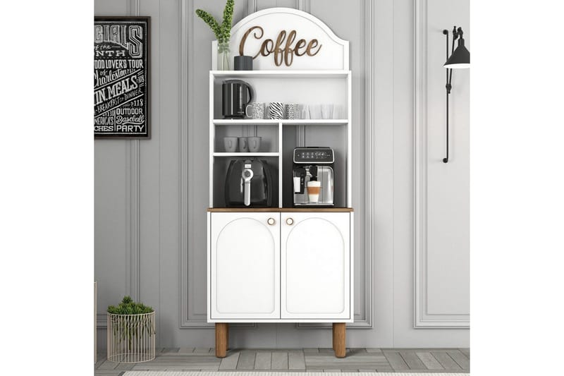 Kahvibaari Kaappi Kaksi Valkoinen / Tammi - Valkoinen / Tammi - Kotitalous - Baari & viini - Baarikalusteet - Baaritiski
