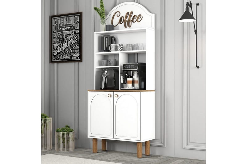 Kahvibaari Kaappi Kaksi Valkoinen / Tammi - Valkoinen / Tammi - Kotitalous - Baari & viini - Baarikalusteet - Baaritiski