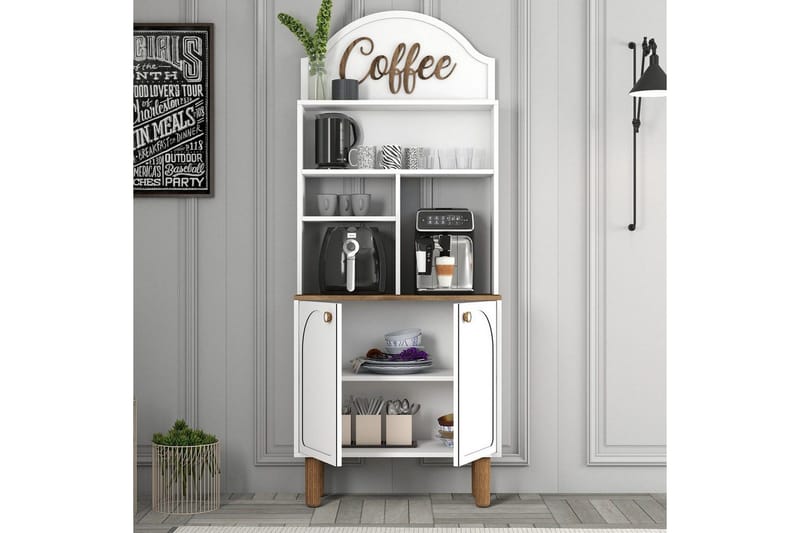 Kahvibaari Kaappi Kaksi Valkoinen / Tammi - Valkoinen / Tammi - Kotitalous - Baari & viini - Baarikalusteet - Baaritiski