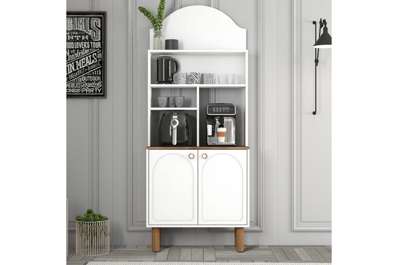 Kahvibaari Kaappi Kaksi Valkoinen / Tammi - Valkoinen / Tammi - Kotitalous - Baari & viini - Baarikalusteet - Baaritiski