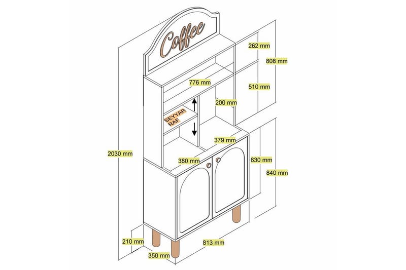 Kahvibaari Kaappi Kaksi Valkoinen / Tammi - Valkoinen / Tammi - Kotitalous - Baari & viini - Baarikalusteet - Baaritiski