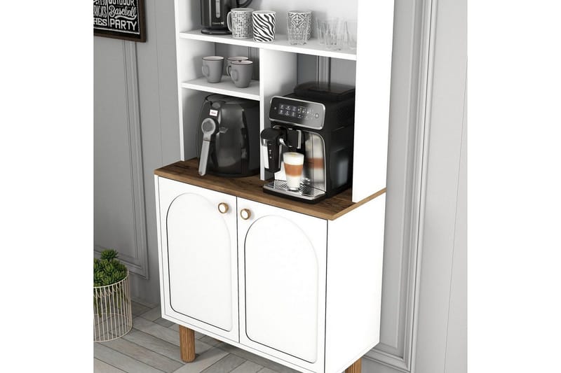 Kahvibaari Kaappi Kaksi Valkoinen / Tammi - Valkoinen / Tammi - Kotitalous - Baari & viini - Baarikalusteet - Baaritiski