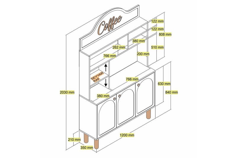 Kahvibaari Kaappi Kolme Kermanvärinen / Tammi - Kermanvärinen / Tammi - Kotitalous - Baari & viini - Baarikalusteet - Baaritiski