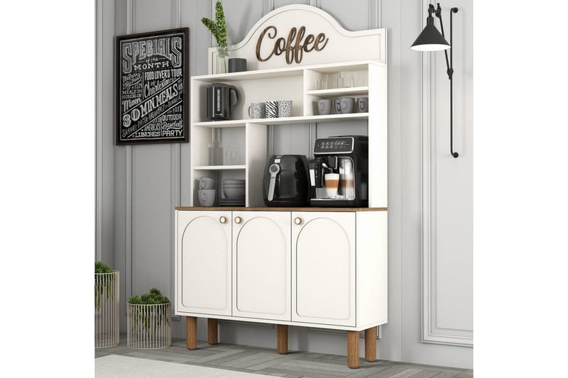 Kahvibaari Kaappi Kolme Kermanvärinen / Tammi - Kermanvärinen / Tammi - Kotitalous - Baari & viini - Baarikalusteet - Baaritiski