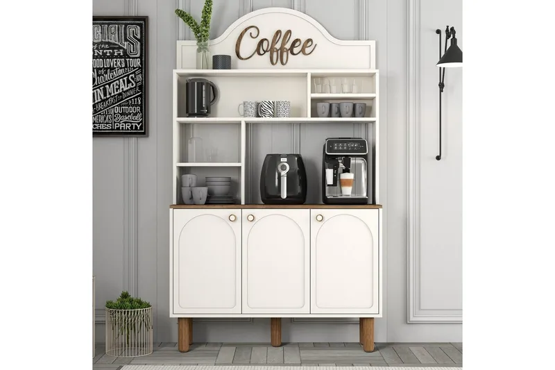 Kahvibaari Kaappi Kolme Kermanvärinen / Tammi - Kermanvärinen / Tammi - Kotitalous - Baari & viini - Baarikalusteet - Baaritiski
