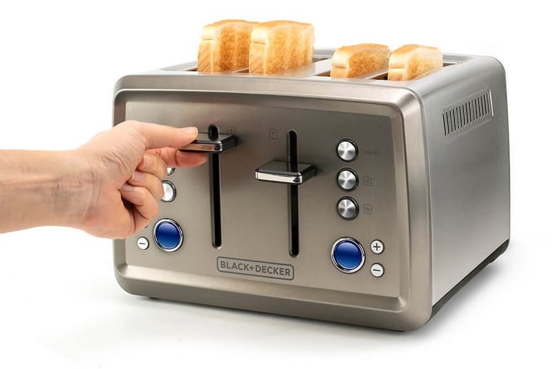 Leivänpaahdin Black+Decker 4 lokeroa 1960W Harjattu Teräs - Harmaa - Kotitalous - Keittiökoneet - Lämmittäminen & keittäminen - Leivänpaahdin