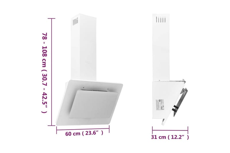 Liesituuletin 60 cm ruostumaton teräs ja karkaistu lasi valk - Valkoinen - Kotitalous - Kodinkoneet - Liesituulettimet - Liesikupu