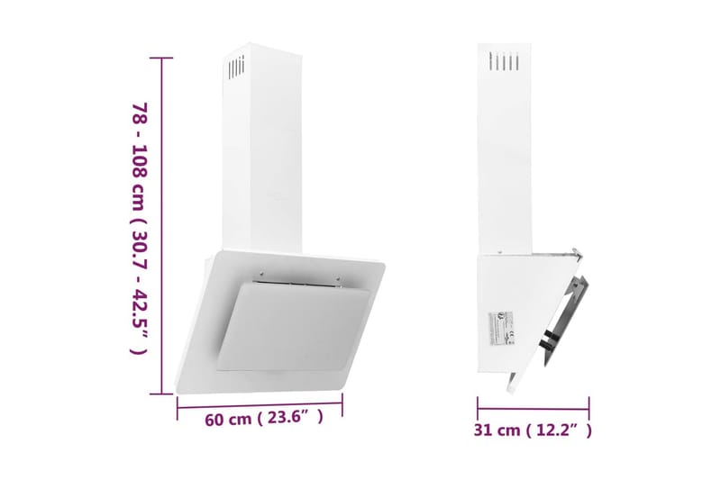 Liesituuletin 60 cm ruostumaton teräs ja karkaistu lasi valk - Valkoinen - Liesituuletin - Liesikupu