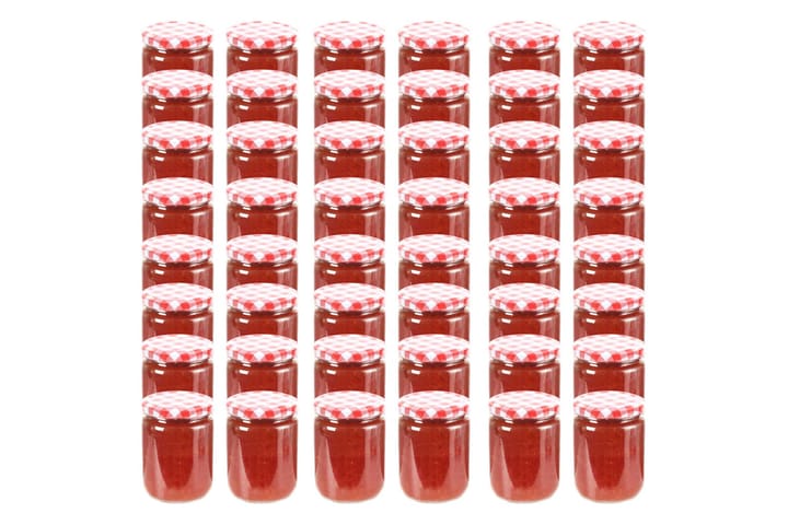 Lasiset hillopurkit valkopunaisilla kansilla 48 kpl 230 ml - Punainen - Piensäilytys - Purkit