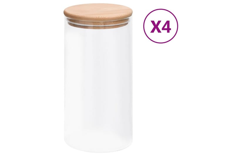 Lasiset säilytyspurkit bambukansilla 4 kpl 1200 ml - Läpinäkyvä - Kotitalous - Ruoanlaitto & leivonta - Keittiövälineet & keittiötarvikkeet - Purkit