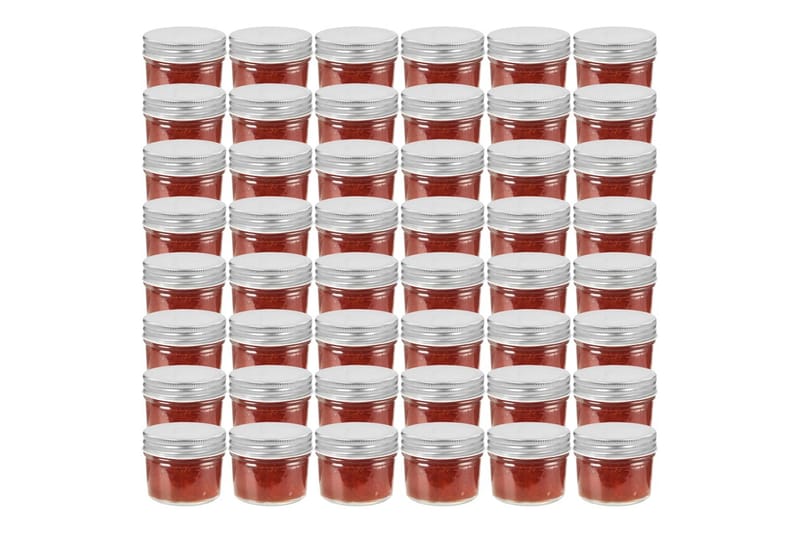 Lasiset hillopurkit hopean värisillä kansilla 48 kpl 110 ml - Hopea - Kotitalous - Ruoanlaitto & leivonta - Keittiövälineet & keittiötarvikkeet - Purkit