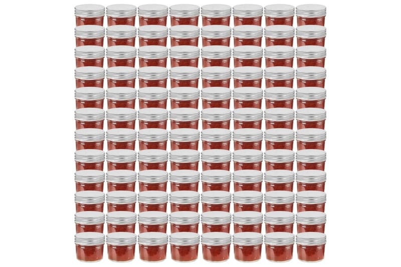 Lasiset hillopurkit hopean värisillä kansilla 96 kpl 110 ml - Hopea - Kotitalous - Ruoanlaitto & leivonta - Keittiövälineet & keittiötarvikkeet - Purkit