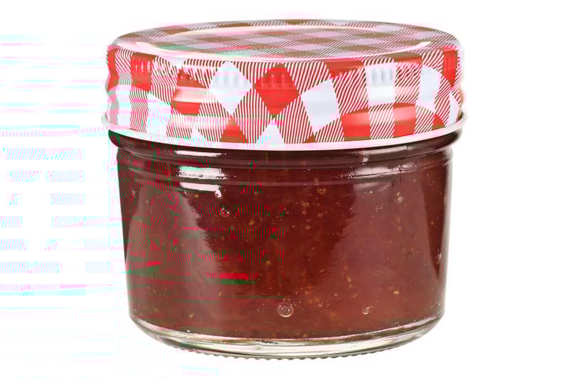 Lasiset hillopurkit valkopunaisilla kansilla 24 kpl 110 ml - Punainen - Kotitalous - Ruoanlaitto & leivonta - Keittiövälineet & keittiötarvikkeet - Purkit
