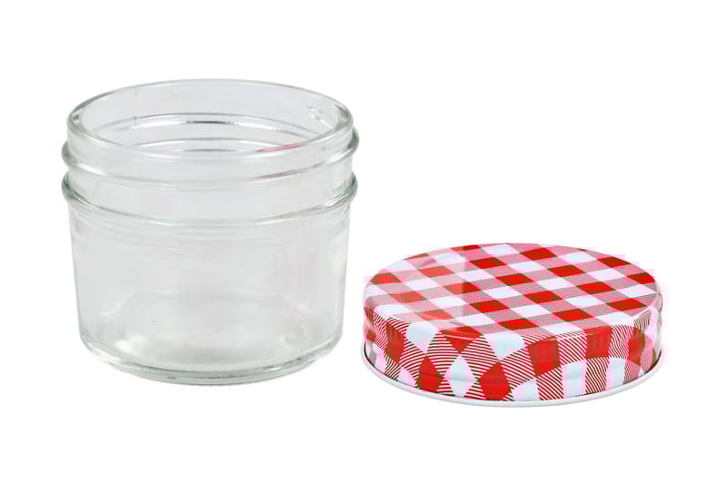 Lasiset hillopurkit valkopunaisilla kansilla 24 kpl 110 ml - Punainen - Kotitalous - Ruoanlaitto & leivonta - Keittiövälineet & keittiötarvikkeet - Purkit