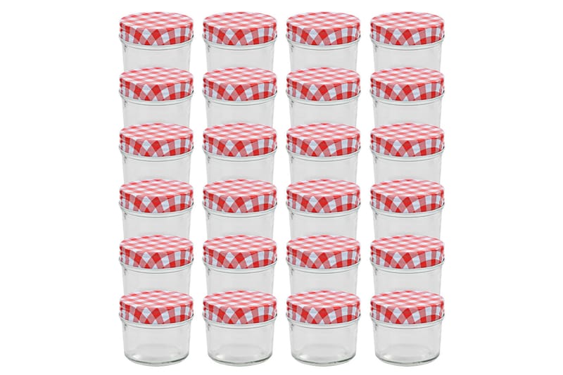 Lasiset hillopurkit valkopunaisilla kansilla 24 kpl 110 ml - Punainen - Kotitalous - Ruoanlaitto & leivonta - Keittiövälineet & keittiötarvikkeet - Purkit