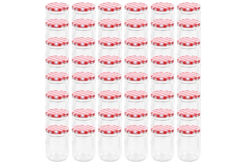 Lasiset hillopurkit valkopunaisilla kansilla 48 kpl 230 ml - Punainen - Kotitalous - Ruoanlaitto & leivonta - Keittiövälineet & keittiötarvikkeet - Purkit