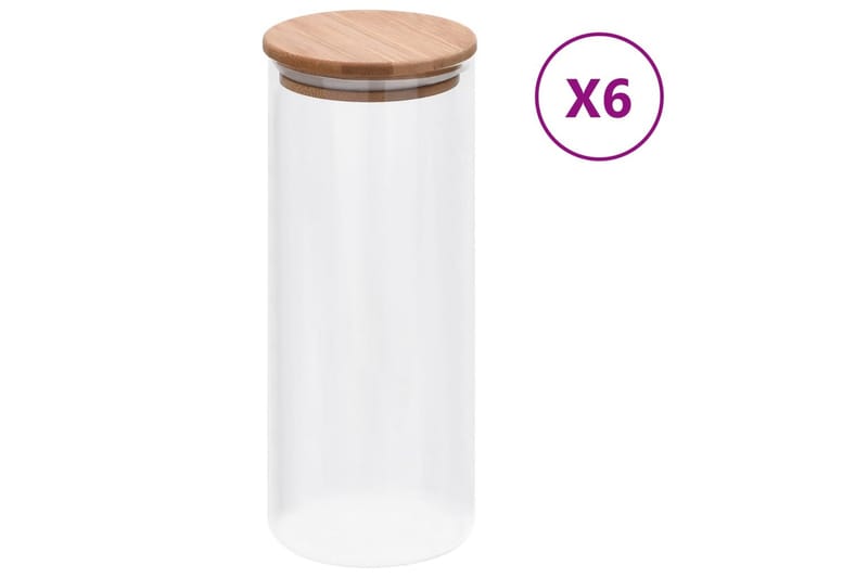 Lasiset säilytyspurkit bambukansilla 6 kpl 1000 ml - Läpinäkyvä - Kotitalous - Ruoanlaitto & leivonta - Keittiövälineet & keittiötarvikkeet - Purkit