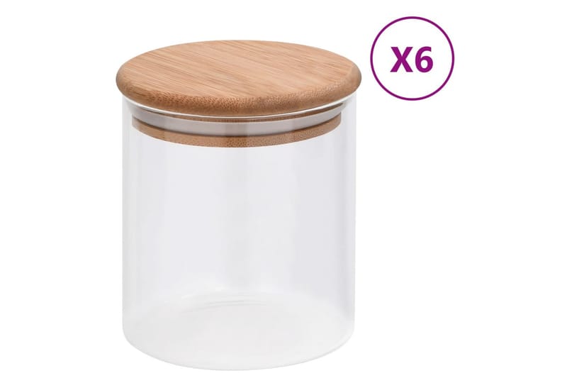 Lasiset säilytyspurkit bambukansilla 6 kpl 600 ml - Läpinäkyvä - Kotitalous - Ruoanlaitto & leivonta - Keittiövälineet & keittiötarvikkeet - Purkit
