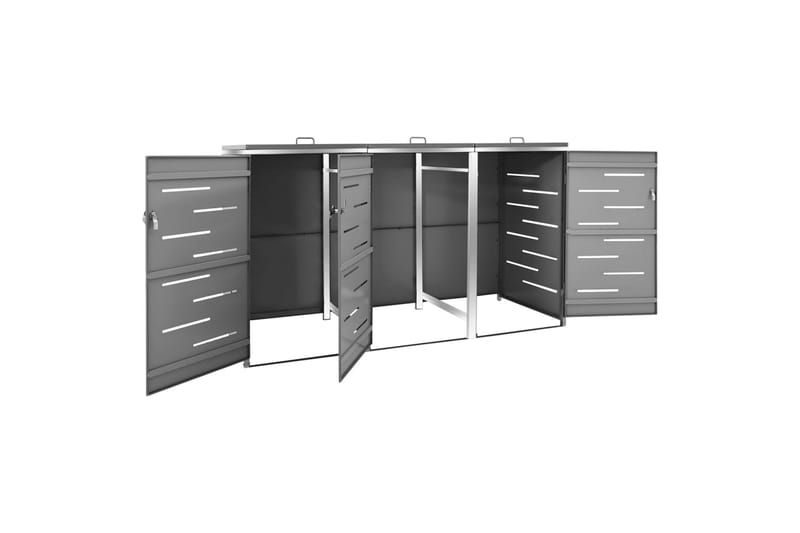 Kolmen roska-astian vaja 207x77,5x115 cm ruostumaton teräs - Kotitalous - Siivous & vaatehuolto - Lajittelu & jätehuolto - Roskakorit & jäteastiat