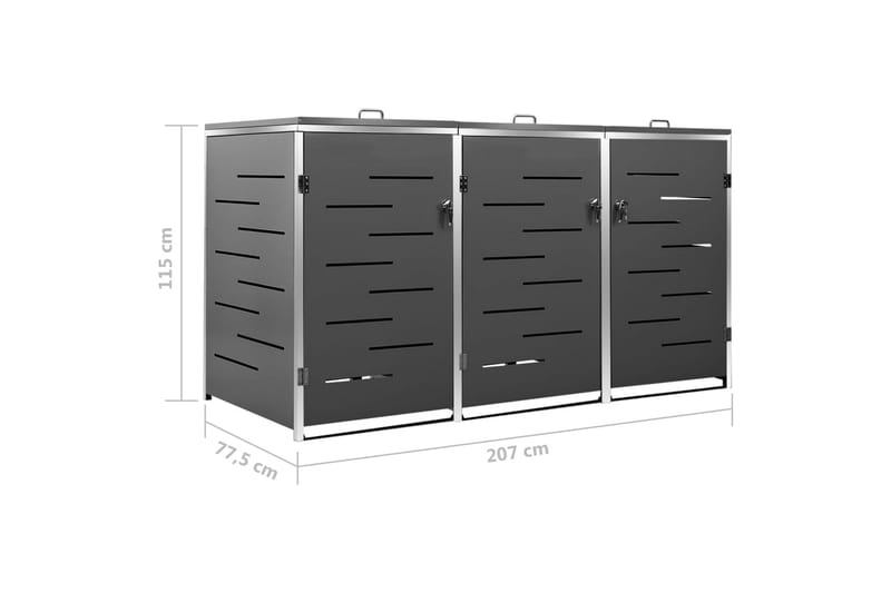 Kolmen roska-astian vaja 207x77,5x115 cm ruostumaton teräs - Kotitalous - Siivous & vaatehuolto - Lajittelu & jätehuolto - Roskakorit & jäteastiat