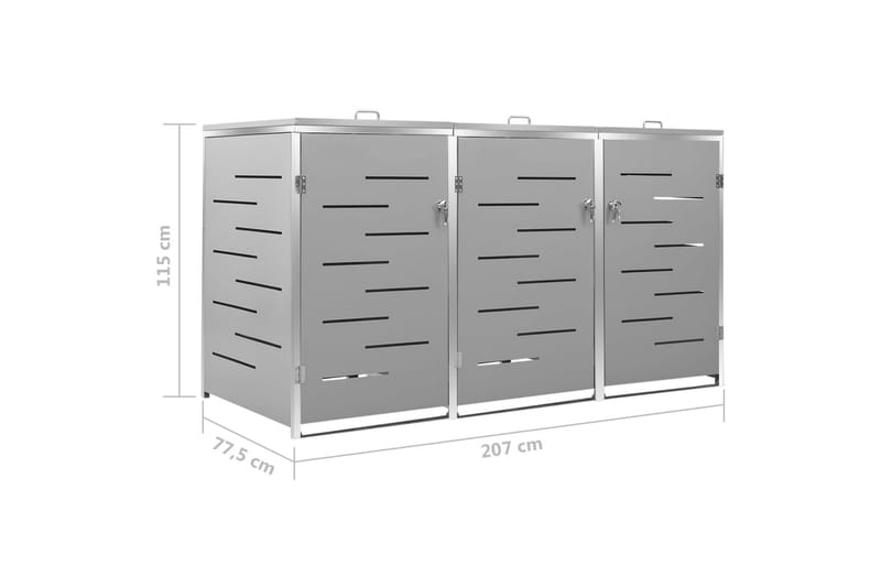 Kolmen roska-astian vaja 207x77,5x115 cm ruostumaton teräs - Kotitalous - Siivous & vaatehuolto - Lajittelu & jätehuolto - Roskakorit & jäteastiat