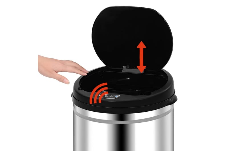 Roskakori automaattisella anturilla 40 l ruostumaton teräs - Hopea - Kotitalous - Siivous & vaatehuolto - Lajittelu & jätehuolto - Roskakorit & jäteastiat