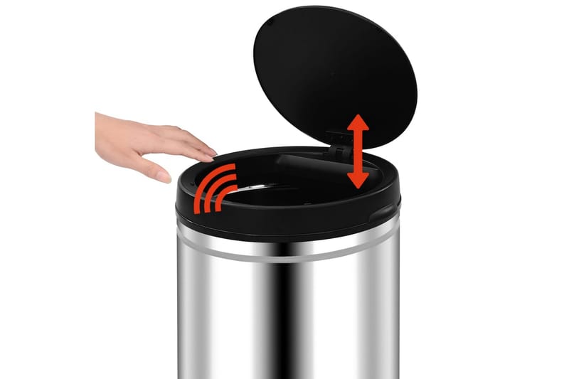 Roskakori automaattisella anturilla 70 l ruostumaton teräs - Hopea - Kotitalous - Siivous & vaatehuolto - Lajittelu & jätehuolto - Roskakorit & jäteastiat