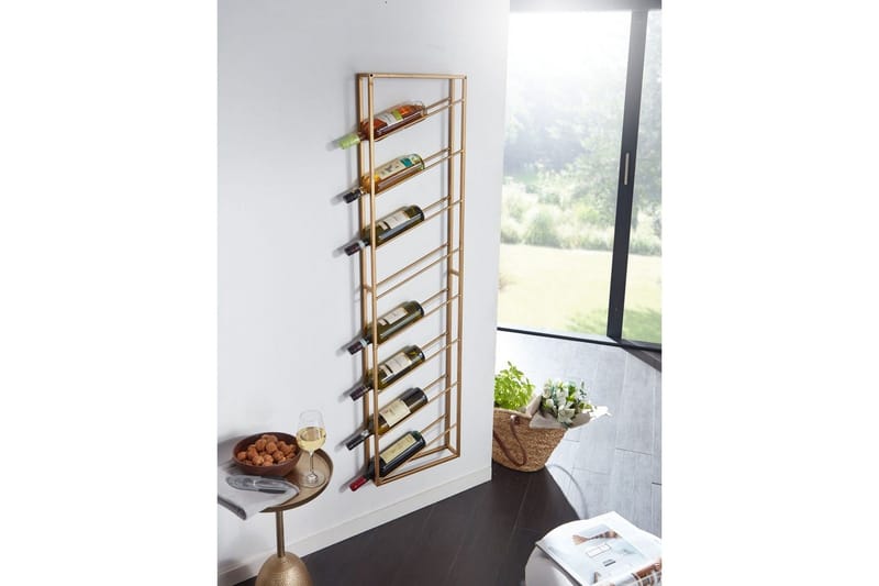 Viiniteline Wohnling seinään kiinnitettävä, tilaa 8 pullolle, jauhemaalattu metalli, teollinen loft-tyyli Kulta - Kulta - Säilytys - Hylly - Säilytyshylly - Viiniteline & viinihylly