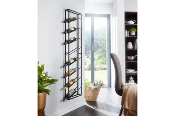 Viiniteline Wohnling seinään kiinnitettävä, tilaa 8 pullolle, jauhemaalattu metalli, teollinen loft-tyyli Musta - Musta - Säilytys - Hylly - Säilytyshylly - Viiniteline & viinihylly