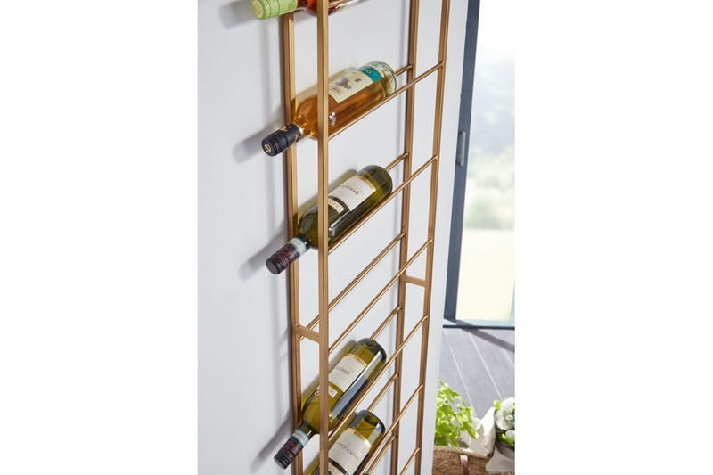 Viiniteline Wohnling seinään kiinnitettävä, tilaa 8 pullolle, jauhemaalattu metalli, teollinen loft-tyyli Kulta - Kulta - Säilytys - Hylly - Säilytyshylly - Viiniteline & viinihylly