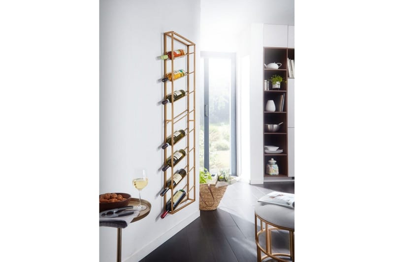 Viiniteline Wohnling seinään kiinnitettävä, tilaa 8 pullolle, jauhemaalattu metalli, teollinen loft-tyyli Kulta - Kulta - Säilytys - Hylly - Säilytyshylly - Viiniteline & viinihylly