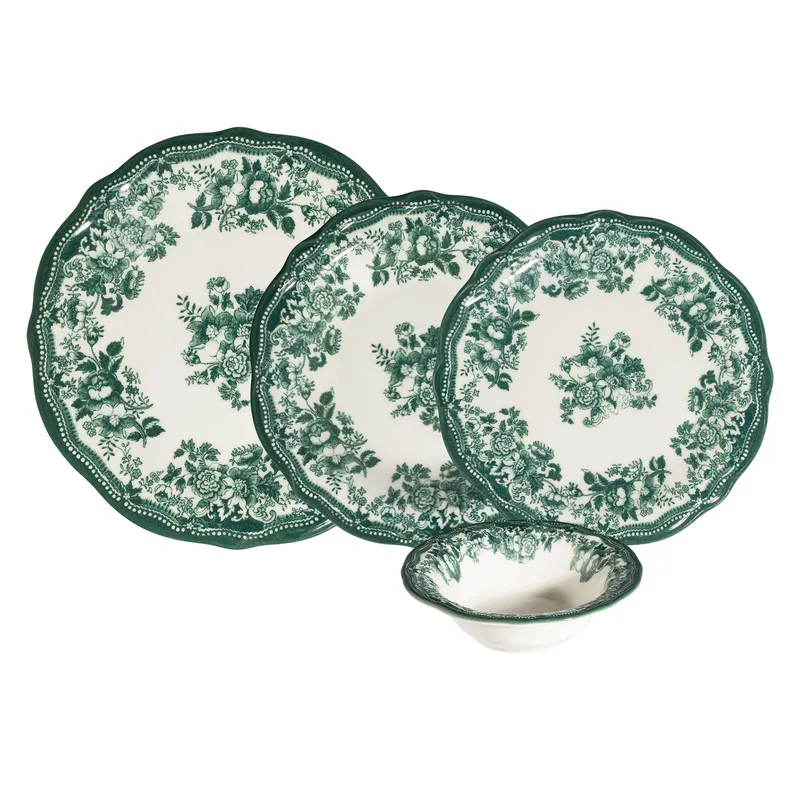 Astiasetti (24 osaa) Opviq Velour Green Fulya 24 (32 x 36 x 41 cm) Valkoinen vihreä - Valkoinen ja vihreä - Kotitalous - Tarjoilu & kattaus - Astiasto