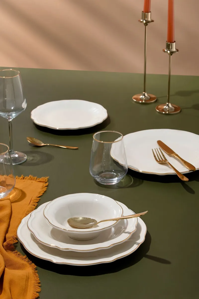 astiasto (24 osaa) Opviq Altin File Fulya 24 (32 x 36 x 41 cm) valkoinen kulta - Valkoinen/kulta - Kotitalous - Tarjoilu & kattaus - Astiasto
