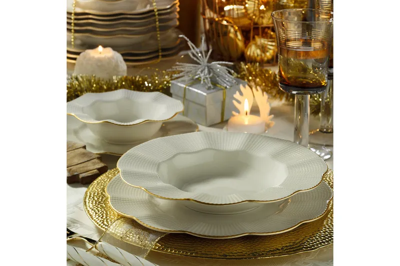 Ruoka-astiasto Adine 24 osaa Posliini - Kerma/Kulta - Kotitalous - Tarjoilu & kattaus - Astiasto