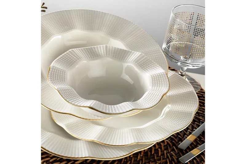 Ruoka-astiasto Adine 24 osaa Posliini - Kerma/Kulta - Kotitalous - Tarjoilu & kattaus - Astiasto