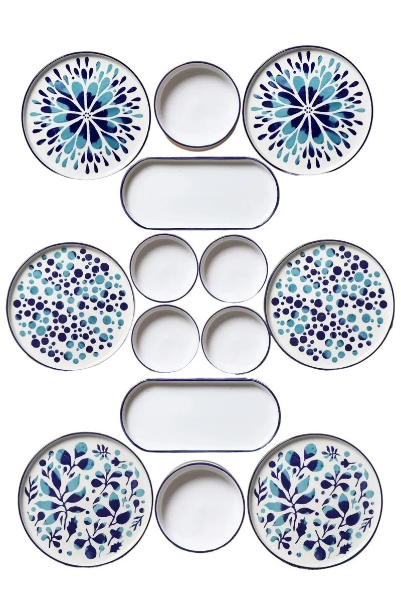 Aamiaissetti (14 osaa) Opviq Cleo Shelf (32 x 29 x 30 cm) Sinivalkoinen, sininen ja valkoinen