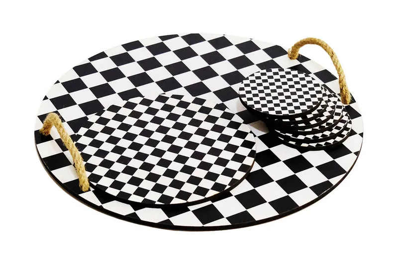 Puutarjotin & lasinaluset 8-pak, Musta/Valkoinen