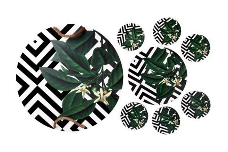 Puutarjotin & lasinaluset 8-pak - Monivärinen - Kotitalous - Tarjoilu & kattaus - Tarjotin & tarjoiluvati