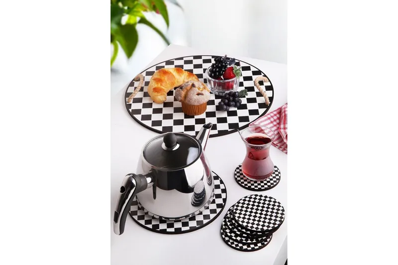 Puutarjotin & lasinaluset 8-pak - Musta/Valkoinen - Kotitalous - Tarjoilu & kattaus - Tarjotin & tarjoiluvati