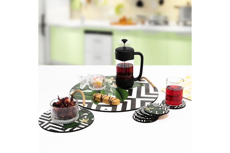 Puutarjotin & lasinaluset 8-pak - Monivärinen - Kotitalous - Tarjoilu & kattaus - Tarjotin & tarjoiluvati