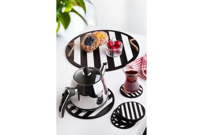 Puutarjotin & lasinaluset 8-pak - Musta/Valkoinen - Kotitalous - Tarjoilu & kattaus - Tarjotin & tarjoiluvati