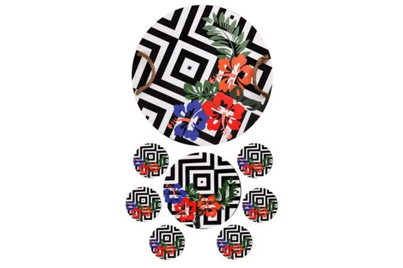 Puutarjotin ja lasinaluset 8-pak, Monivärinen